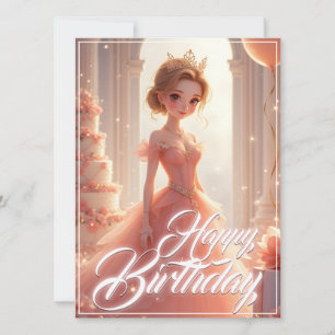 Carte Princesse d'anniversaire dans une robe rose rêveus