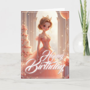 Carte Princesse d'anniversaire dans une robe rose rêveus