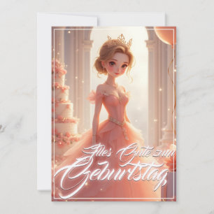 Carte Princesse d'anniversaire en robe de rêve rose