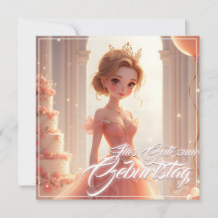 Carte Princesse d'anniversaire en robe de rêve rose