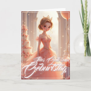 Carte Princesse d'anniversaire en robe de rêve rose