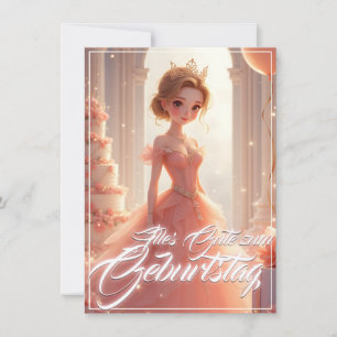 Carte Princesse d'anniversaire en robe de rêve rose
