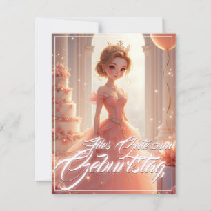 Carte Princesse d'anniversaire en robe de rêve rose