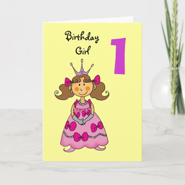Carte princesse de 1 an (cheveux bruns) (Devant)