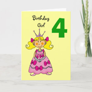 Carte princesse de 4 ans (cheveux blonds)
