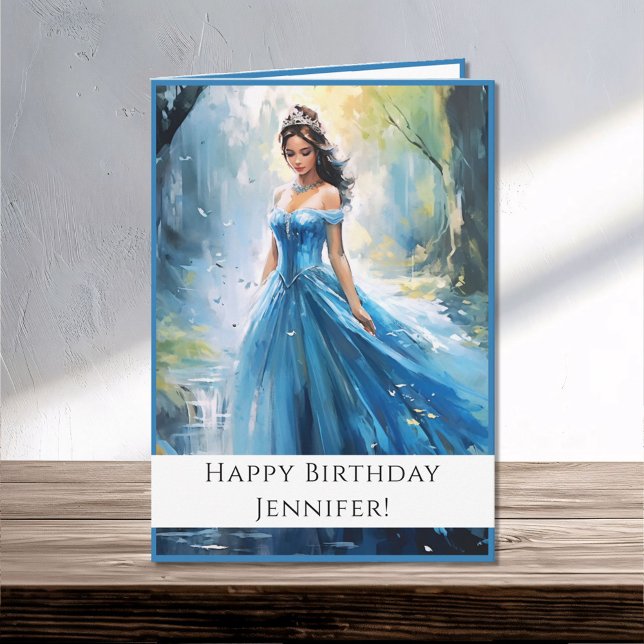 Carte Princesse de Conte de Fée en Bleu Joyeux Anniversa (Créateur téléchargé)