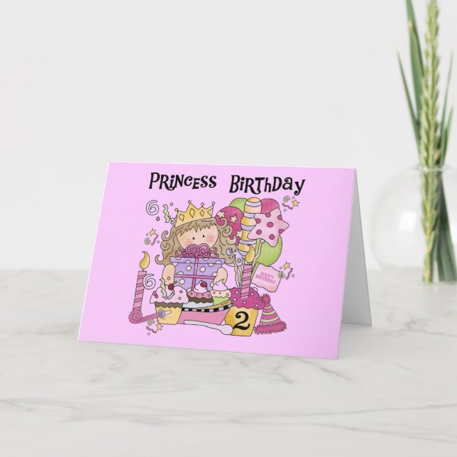 Carte Princesse de fête 2e anniversaire Tshirts et cadea (Devant)