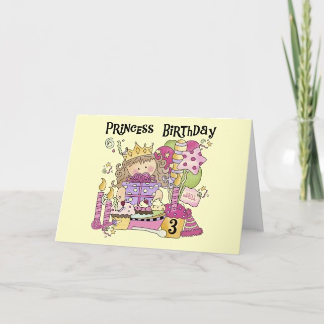 Carte Princesse de fête 3e anniversaire Tshirts et cadea (Devant)