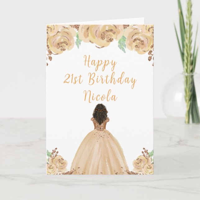 Carte Princesse de la peau foncée Peach Floral Anniversa (Devant)