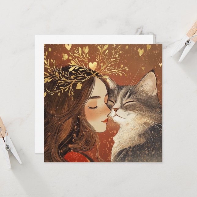 Carte Princesse de la Saint-Valentin & son chat (Devant/Arrière en situation)