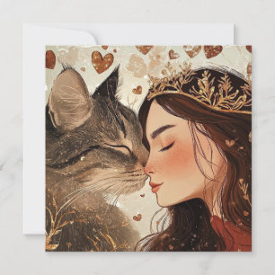 Carte princesse de la Saint-Valentin & son chaton