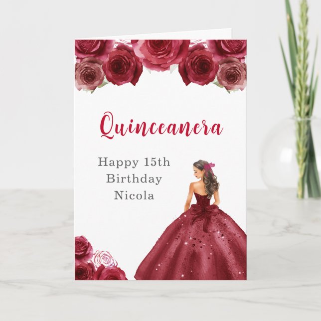 Carte Princesse en Robe Rouge Douce Quinceanera (Devant)