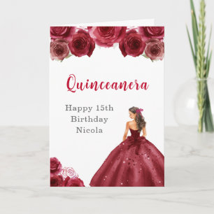 Carte Princesse en Robe Rouge Douce Quinceanera