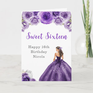 Carte Princesse en Robe violette Sweet sixteen Anniversa