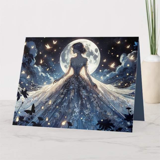 Carte Princesse Fée au Clair de Lune Robe Céleste (Devant)