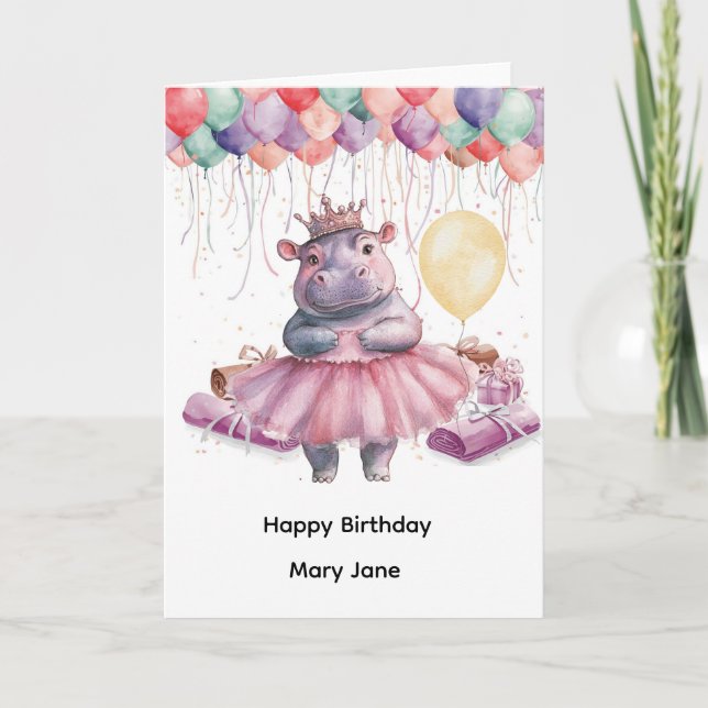 Carte Princesse Hippopotame avec Ballon (Devant)