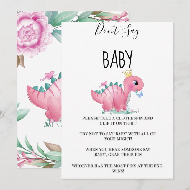 Carte Princesse Pink Dinosaur Peony Ne pas dire bébé (Devant / Derrière)