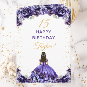 Carte Princesse violette foncée Floral Joyeux anniversai