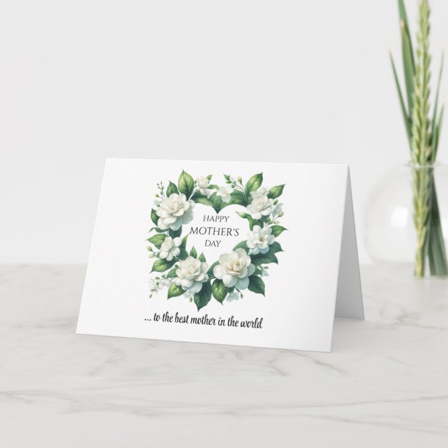 Carte Printemps blanc gardénie coeur Bonne fête des mère (Devant)