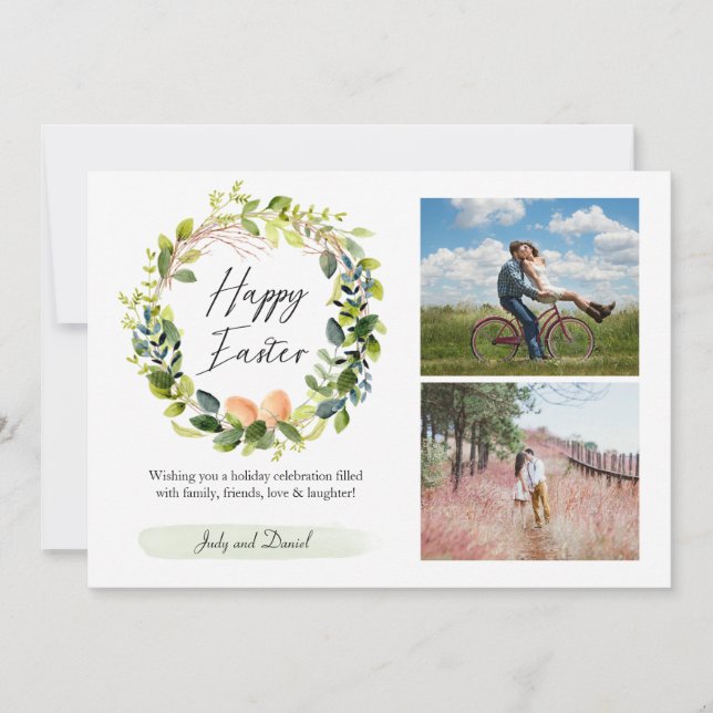 Carte Printemps Floral Ajoutez Votre Photo Joyeux Pâques (Devant)