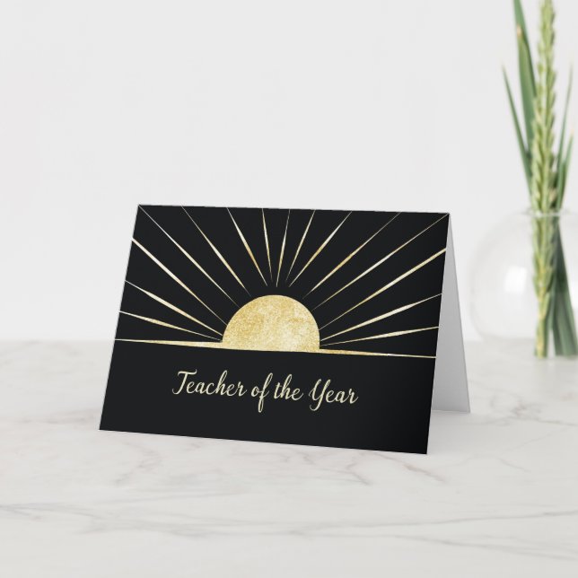 Carte Professeur de l'année Gold Look Rays sur Noir (Devant)