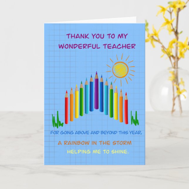 Carte Professeur de Merci arc-en-ciel, m'aidant à brille (Fleur jaune)