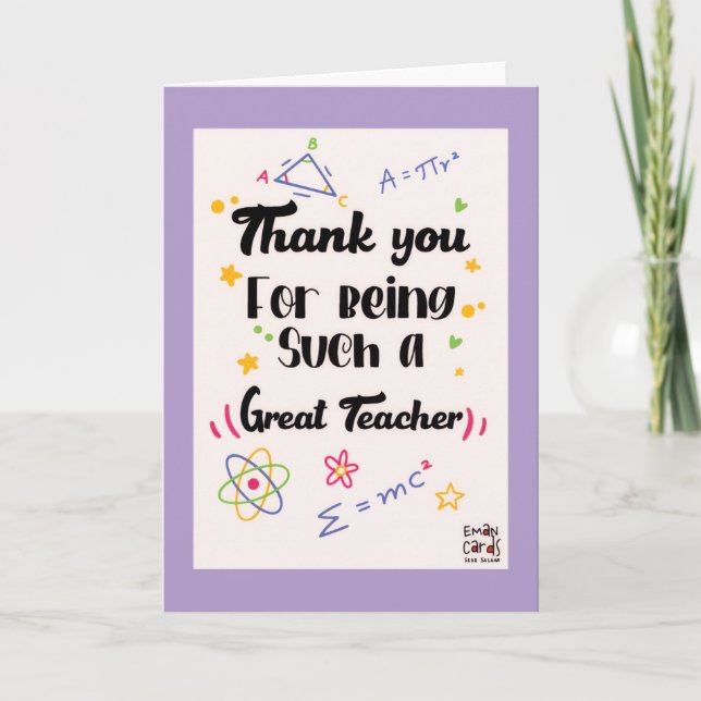 Carte Professeur de Sciences et de Maths - Merci (Devant)