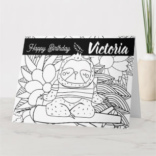 Carte Professeur de yoga paresseux anniversaire floral c