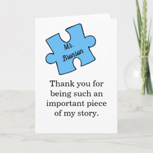 Carte Professeur Merci appréciation nom personnalisé