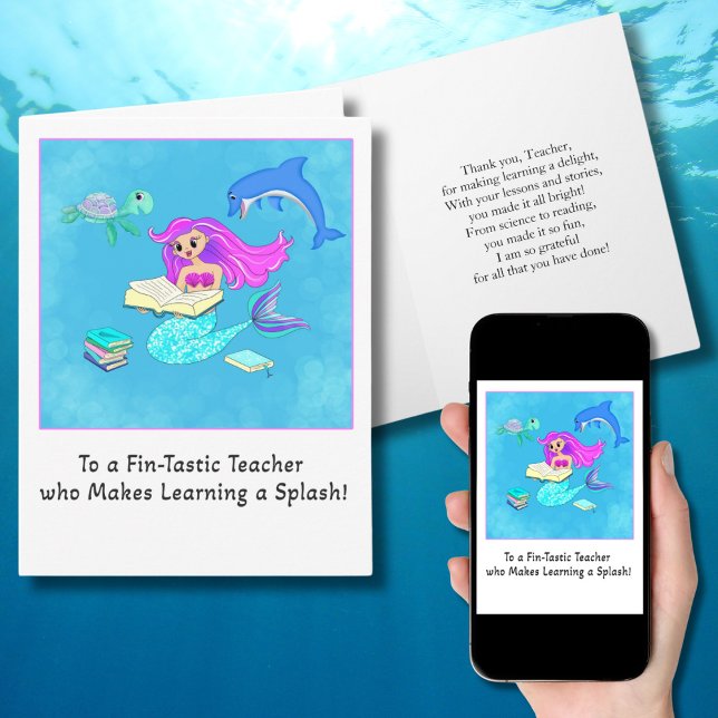 Carte Professeur Merci Mermaid Lire à ses amis (Créateur téléchargé)