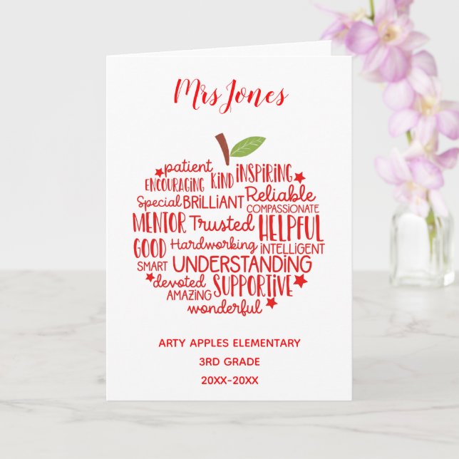 Carte professeur merci mot de retraite art apple (Orchidée)