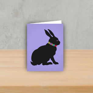 Carte Profil latéral assis Fleurs de lapin noir Oeil ros