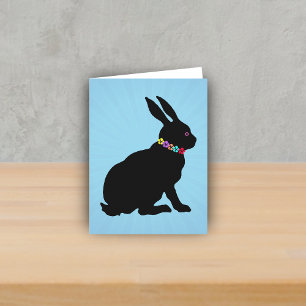 Carte Profil latéral assis Fleurs de lapin noir Oeil ros