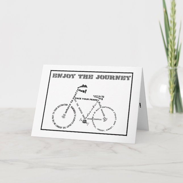 Carte Profitez du voyage, Mots, vélo, diplôme (Devant)