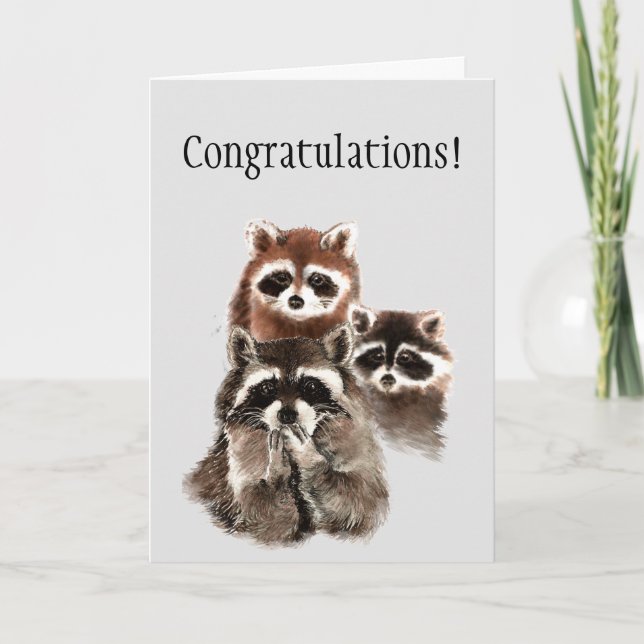 Carte Promotion Félicitations Raccoons Baisers (Devant)