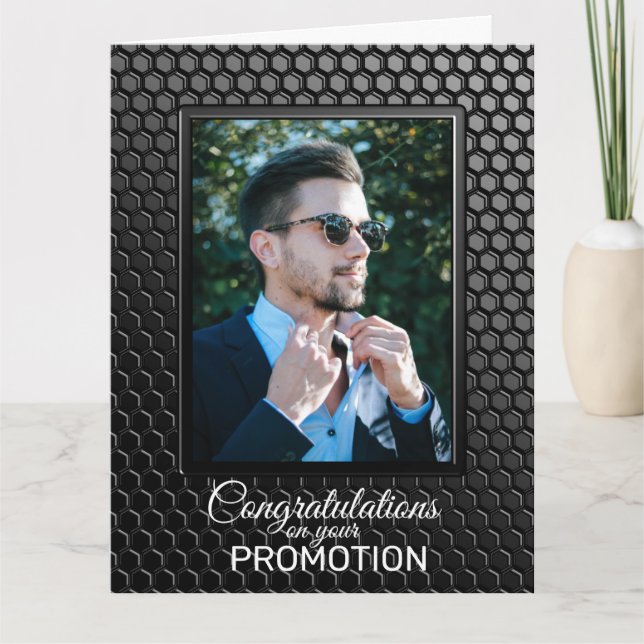 Carte Promotion Motif géométrique noir photo personnalis (Devant)