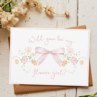 Carte Proposition chic Flower avec Bow mignonne Fille ro
