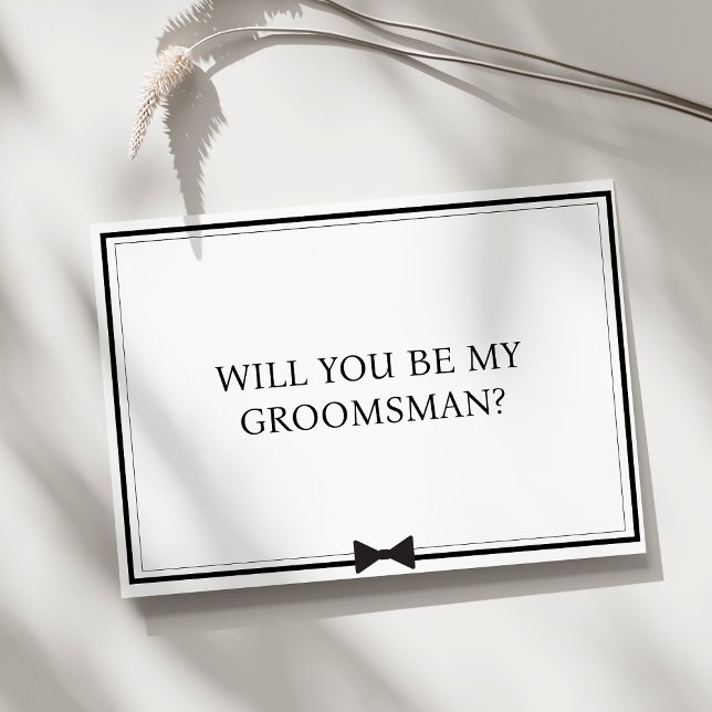 Carte Proposition de cuvette classique noir et blanc (Minimalist groomsman card with a classic bowtie design, perfect for formal, classic wedding.)