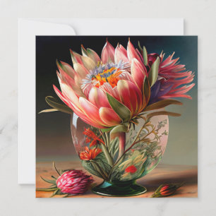 Carte Protea roi tropical dans un joli vase de verre
