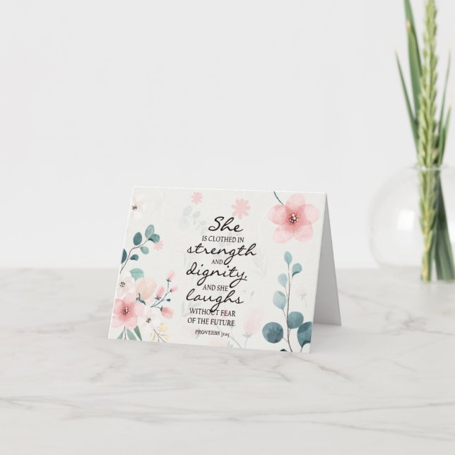 Carte Proverbes 31:25 Elle est habillée en force (Devant)