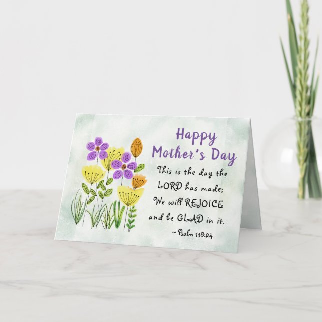 Carte Psaume 118:24 Fête des mères florales inspirante (Devant)