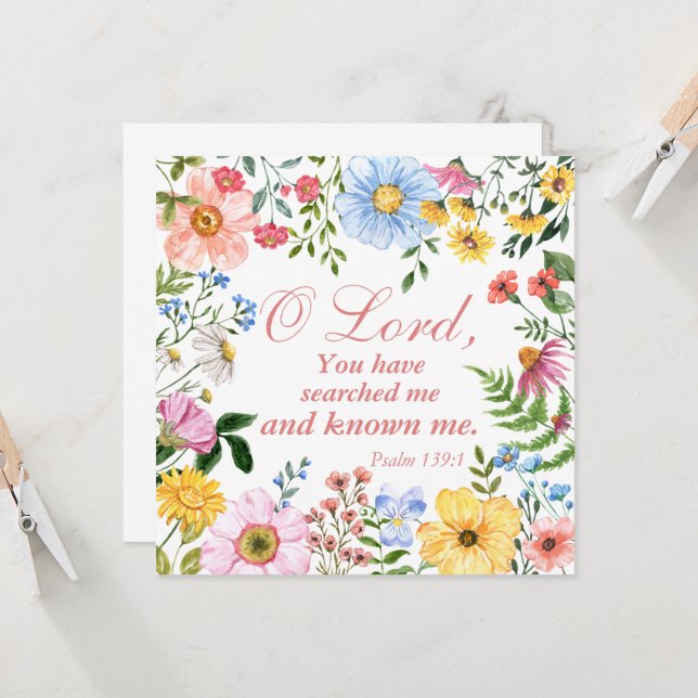 Carte Psaume 139:1 Bible florale Écriture chrétienne (Devant/Arrière en situation)