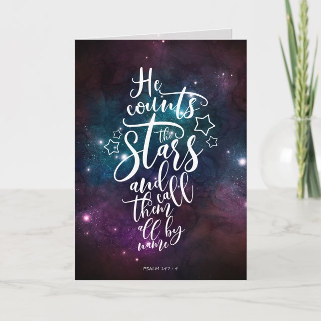 Carte Psaume 147:4-5 Il compte les étoiles Bible Verse (Devant)