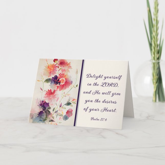 Carte Psaume 37:4 Plaisir dans l'Eternel Floral (Devant)