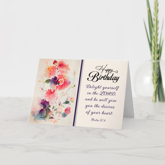 Carte Psaume d'Anniversaire 37:4 Plaisir à l'Eternel (Devant)