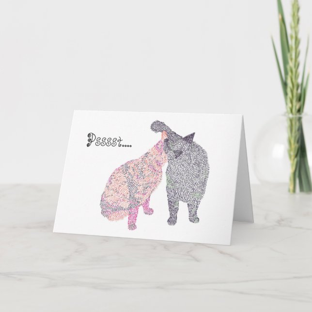 Carte Psssst....Je t'aime, avec un bisou de chat. (Devant)