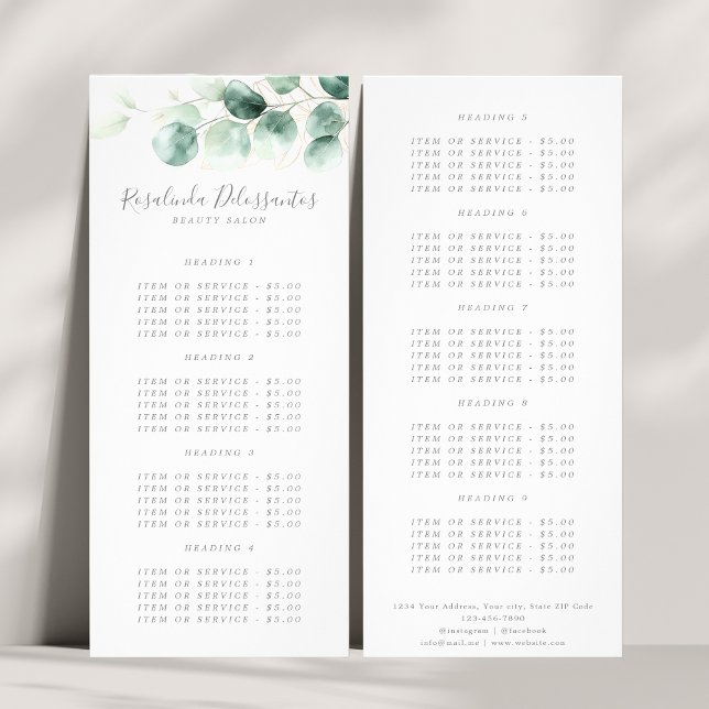 Carte Publicitaire Aquarelle Eucalyptus Verdure Gold Foliage (Watercolor Eucalyptus Greenery Gold Foliage Rack Card)