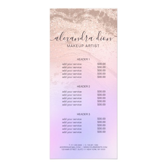 Carte Publicitaire Artiste de maquillage en marbre parties scintillan (Devant)