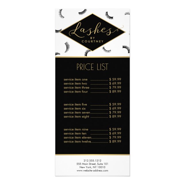 Carte Publicitaire Beaucoup de Lashes Motif Lash Salon Blanc/Noir/Or (Devant)