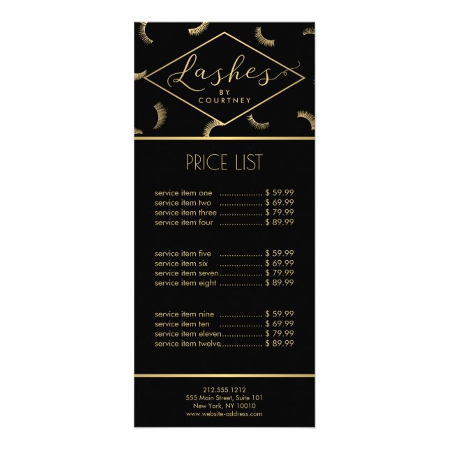 Carte Publicitaire Beaucoup de Lashes Motif Lash Salon Noir/Or (Devant)